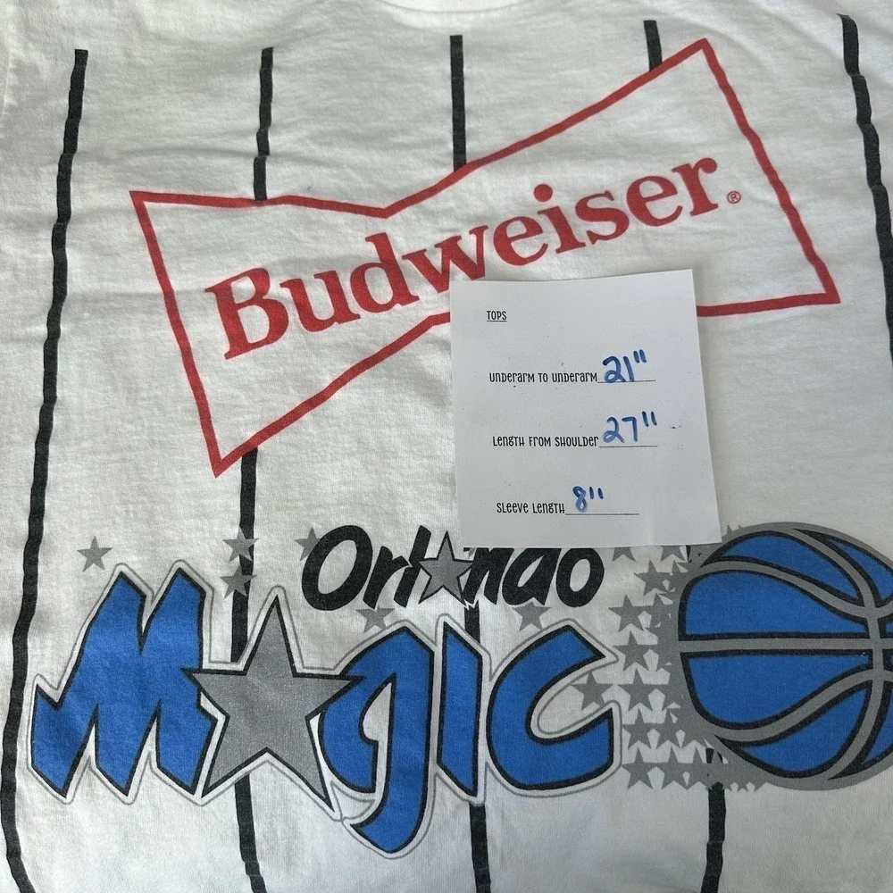 Vintage 90s Orlando Magic Budweiser NBA White T-Shirt L. Cotton